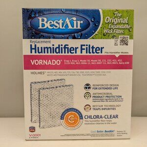 BestAir Humidifier Filter | 2 Pack | 2 Pack | V-0001 / V0001-2PK rev09.22 | NEW